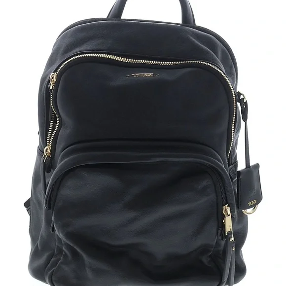 Tumi Voyageur Dori Black Leather Backpack with Gold Hardware - Picture 2 of 8